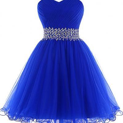 Royal Blue Short Homecoming Dresses, with Sweetheart Neckline Homecoming Dress,Sequin Beaded Waistband Party Dresses
