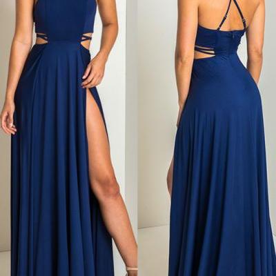 Royal blue chiffon prom dress, royal blue evening dress,evening dress,modest prom dress,prom dresses,sexy prom dress