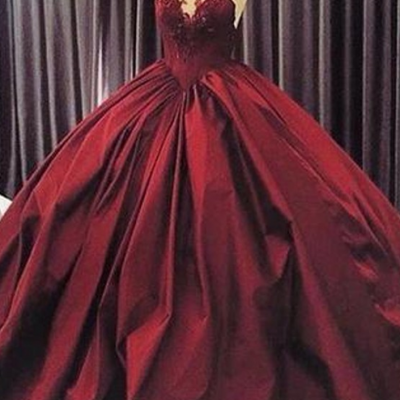 Burgundy Quinceanera Dresses, Puffy Ball Gown Lace Quinceanera Dress For 15 Year, Formal Burgundy 16 Year Prom Dress, Sexy Sweetheart Corest Back Long Burgundy Party Dress, Floor Length Burgundy Appliques Party Dress