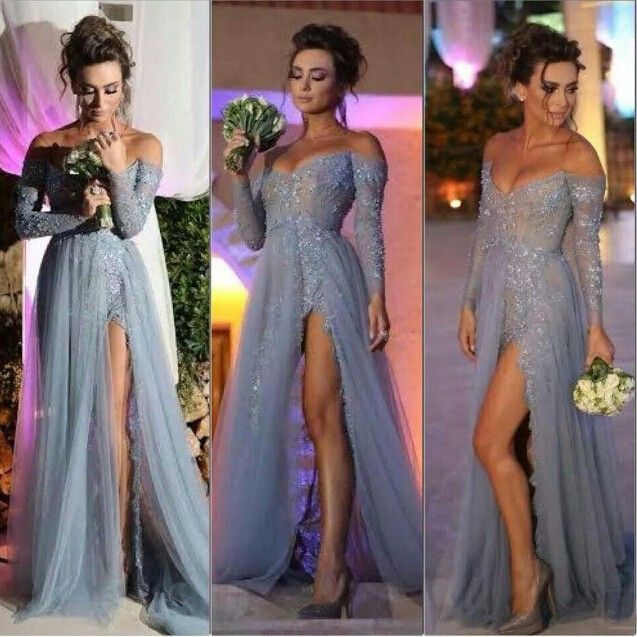 One Shoulder Purple Prom Dress Long Sleeve