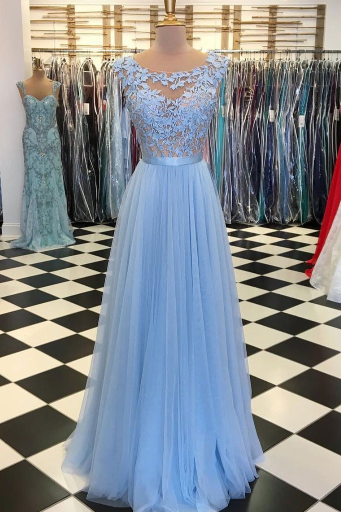 Bule Prom Gown,Lace Prom Dresses,Evening Gowns,Party Dresses,Evening ...