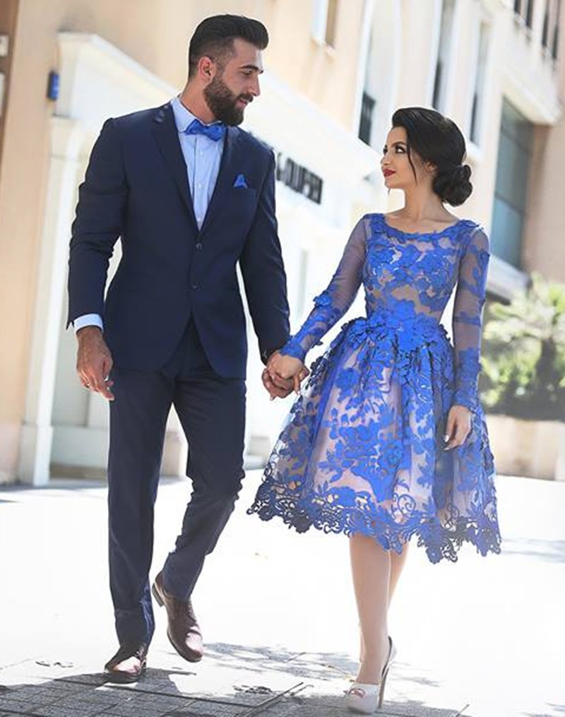 Royal Blue Laced Short Dresses