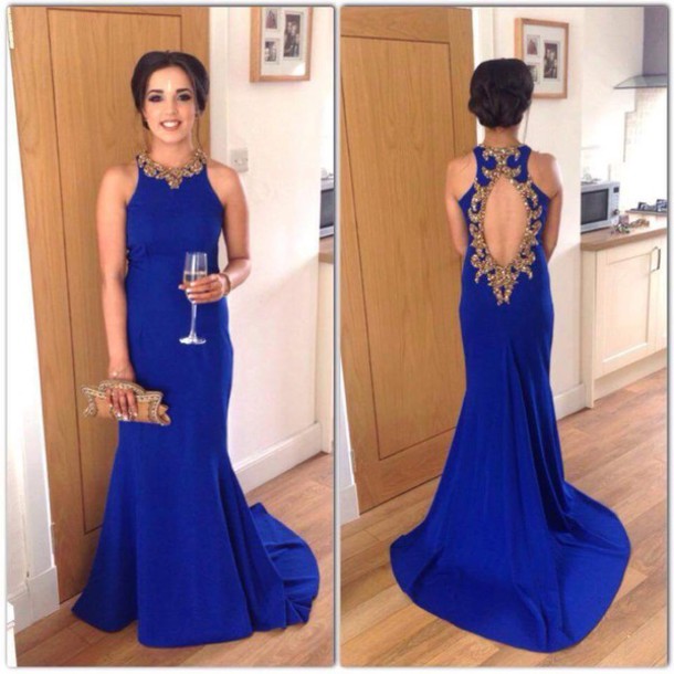 Blue Beaded Prom Dress