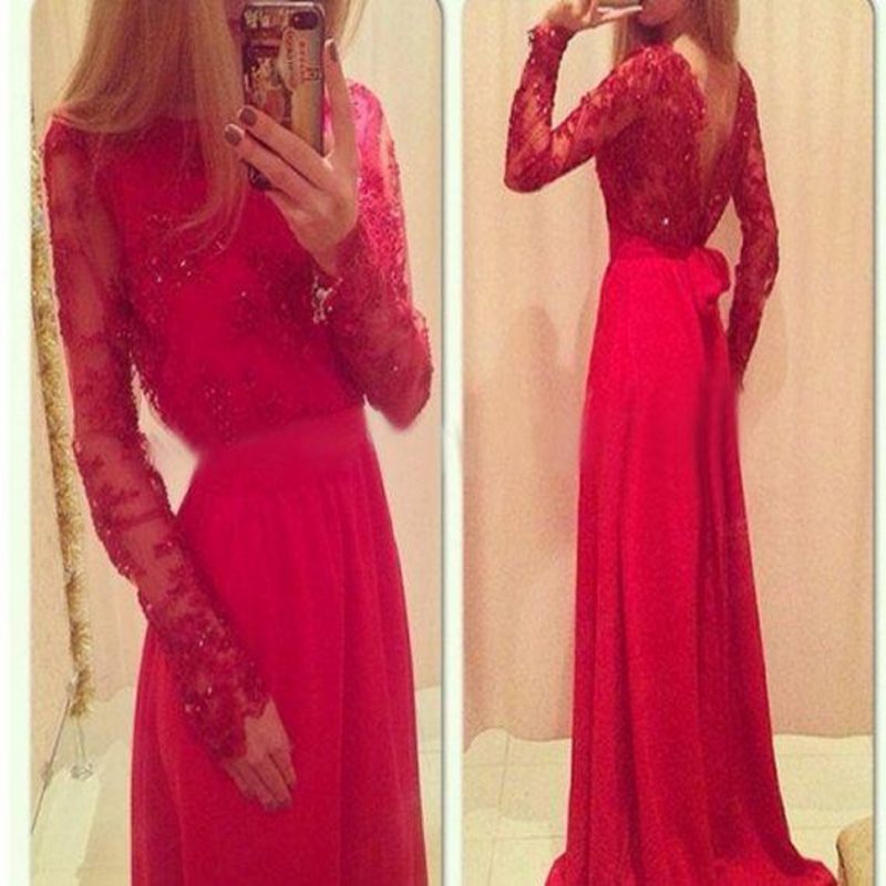 High Quality Red Prom Dresses Charming Prom Dress Long Sleeve Prom
