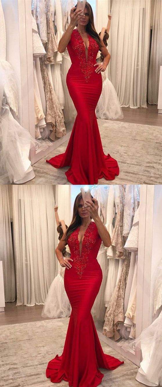 Deep V Neck Mermaid Prom Dress Flash 