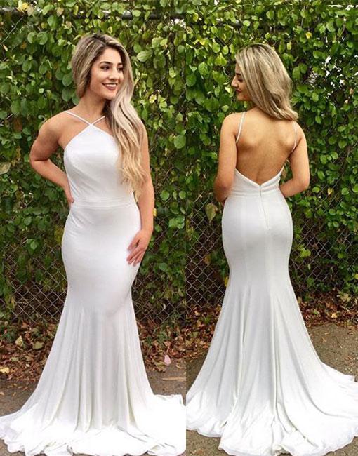 Long White Mermaid Prom Dress