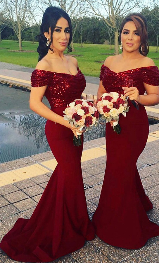red glitter bridesmaid dresses