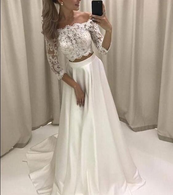 white lace two piece prom dress