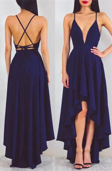 V-Neck High Low Cocktail Dress