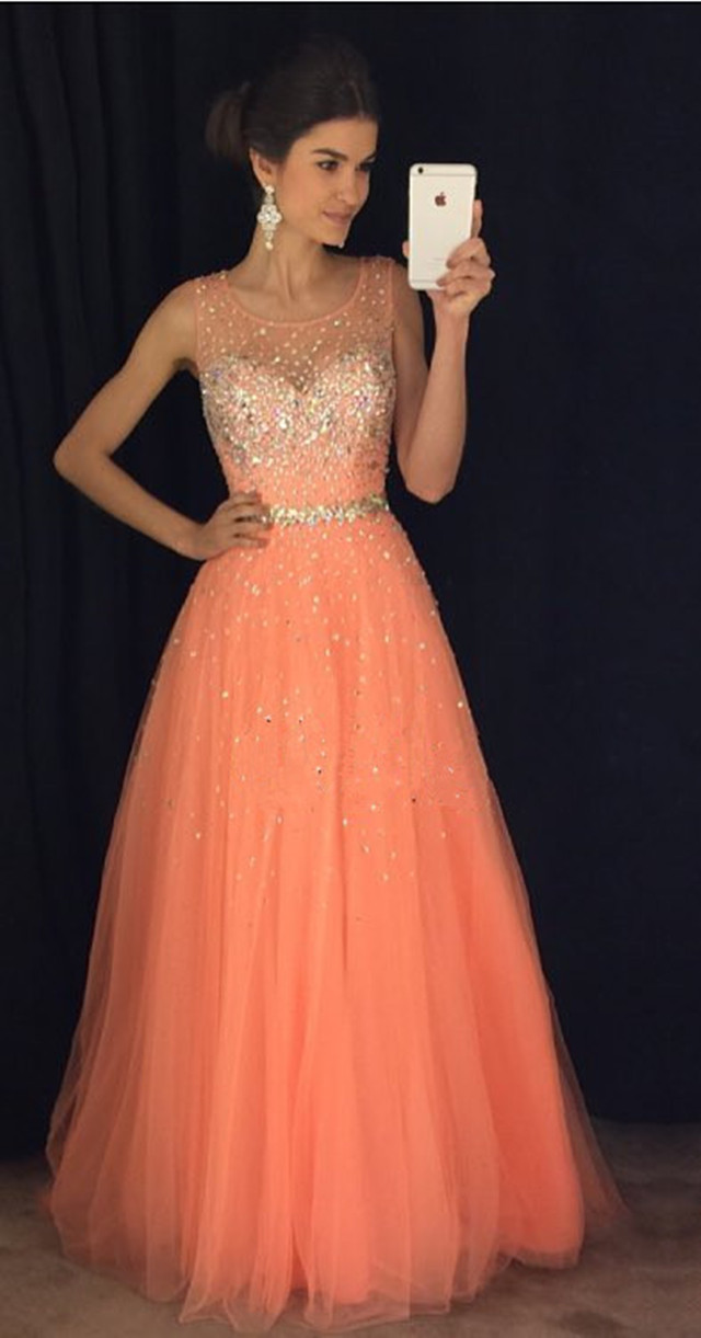 Long Coral Prom Dress