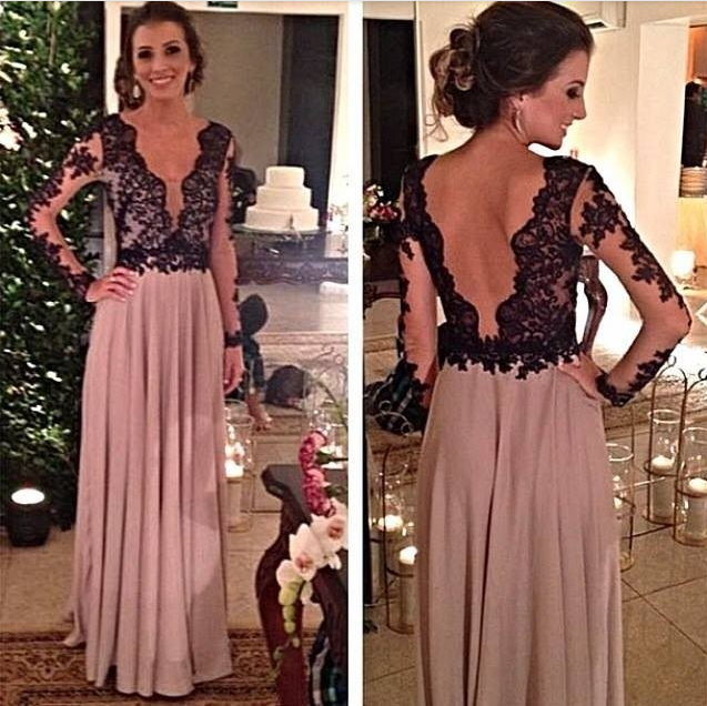 Black Long Sleeve Vintage Prom Dresses