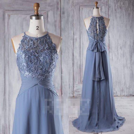 steel blue bridesmaid dresses long