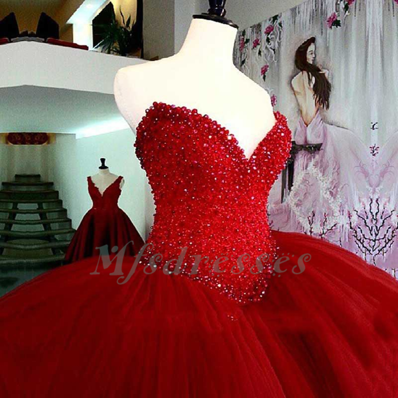 Heavy Beading Red Quinceanera Dresses ...