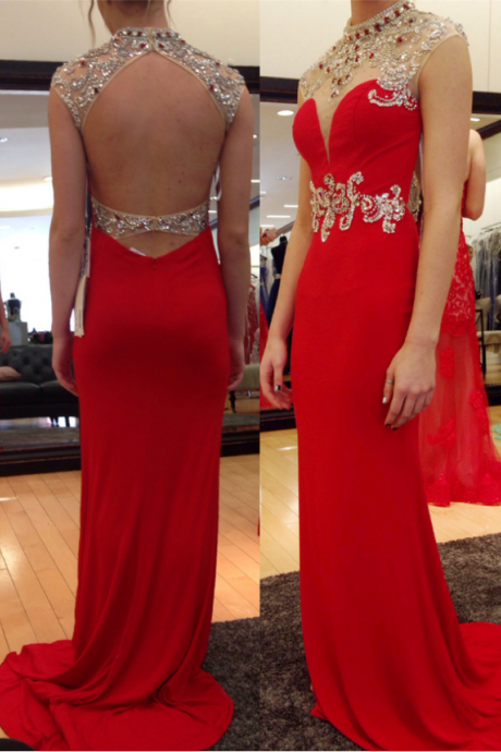 open back red gown