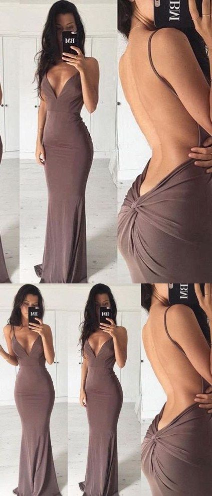 Plum Spaghetti Straps Sheath/Column Prom Dresses main image 1