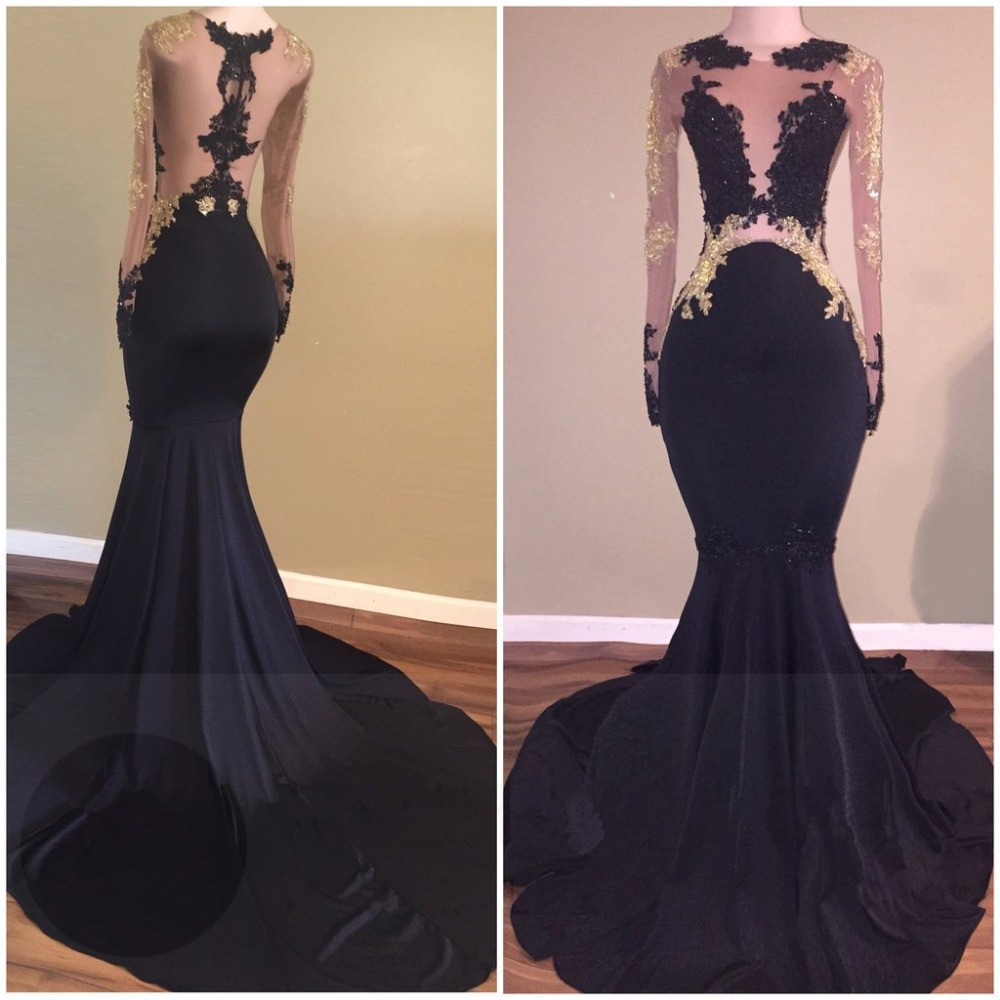 Black Prom Dresses Prom Dress Black Sweep Train Mermaid Lace Appliques